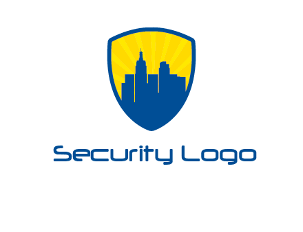 rays and buildings in shield insurance logo