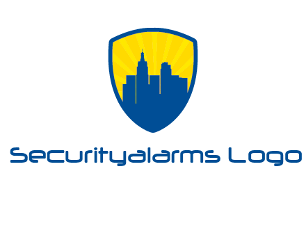 rays and buildings in shield insurance logo
