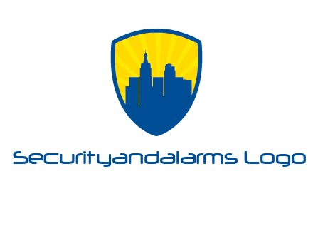 rays and buildings in shield insurance logo