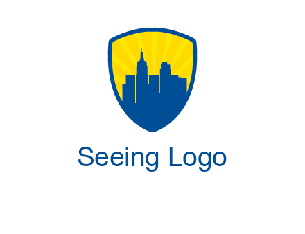 rays and buildings in shield insurance logo