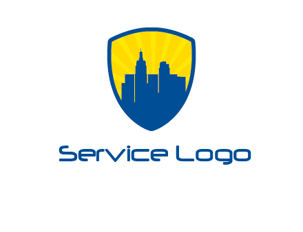 rays and buildings in shield insurance logo