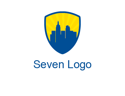 rays and buildings in shield insurance logo