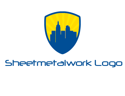 rays and buildings in shield insurance logo