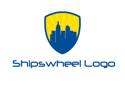 rays and buildings in shield insurance logo