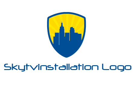 rays and buildings in shield insurance logo