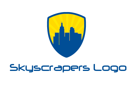 rays and buildings in shield insurance logo