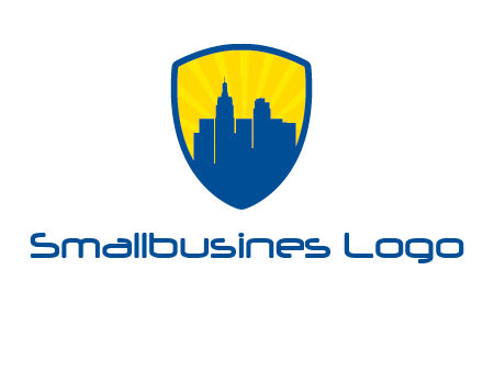 rays and buildings in shield insurance logo
