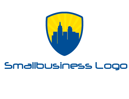 rays and buildings in shield insurance logo