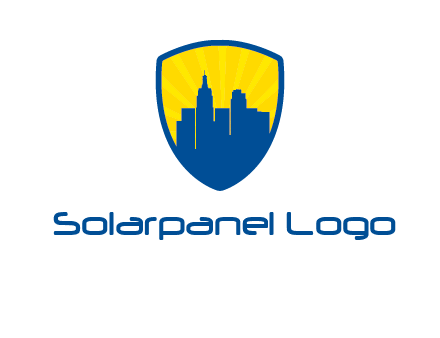 rays and buildings in shield insurance logo