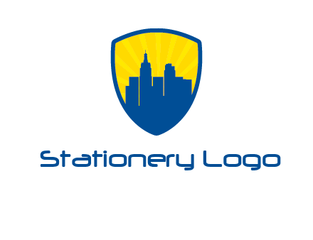 rays and buildings in shield insurance logo