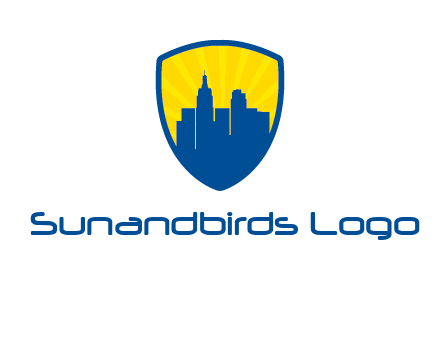 rays and buildings in shield insurance logo