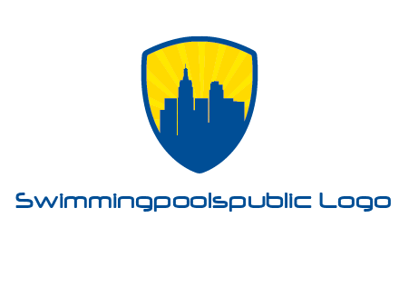 rays and buildings in shield insurance logo