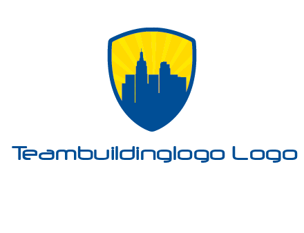rays and buildings in shield insurance logo