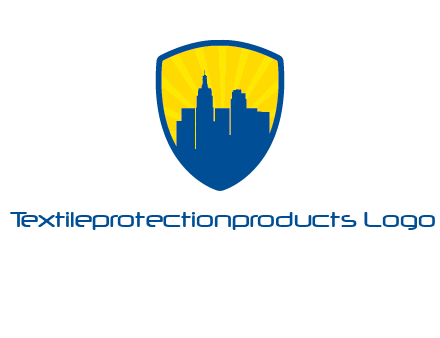 rays and buildings in shield insurance logo
