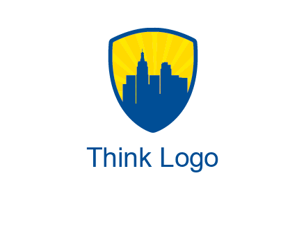rays and buildings in shield insurance logo