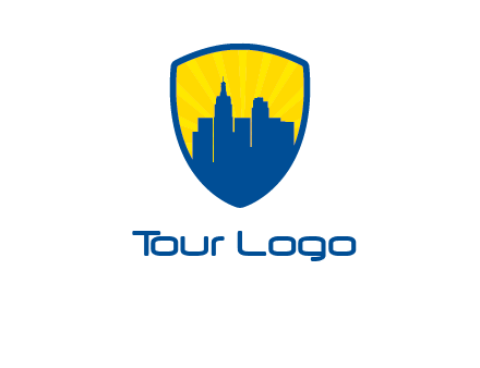 rays and buildings in shield insurance logo