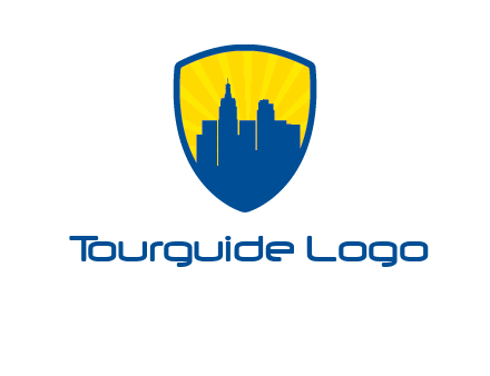 rays and buildings in shield insurance logo
