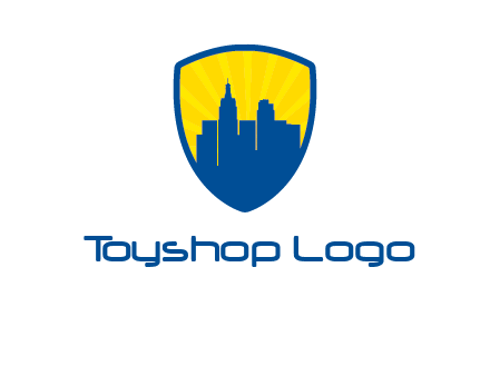 rays and buildings in shield insurance logo