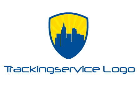 rays and buildings in shield insurance logo