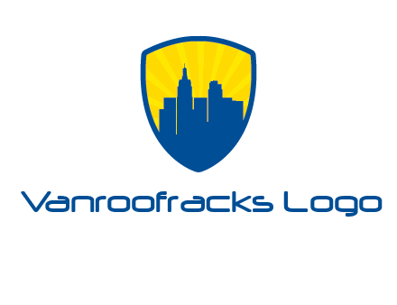 rays and buildings in shield insurance logo