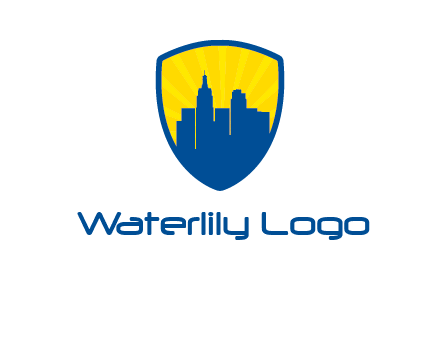 rays and buildings in shield insurance logo