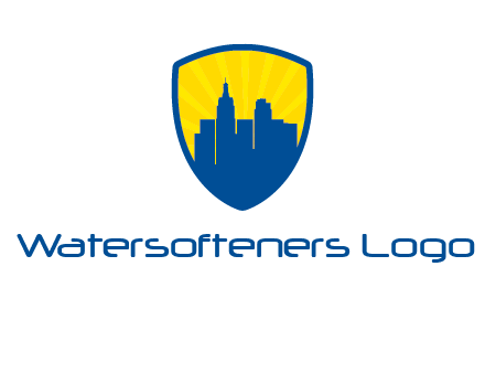 rays and buildings in shield insurance logo