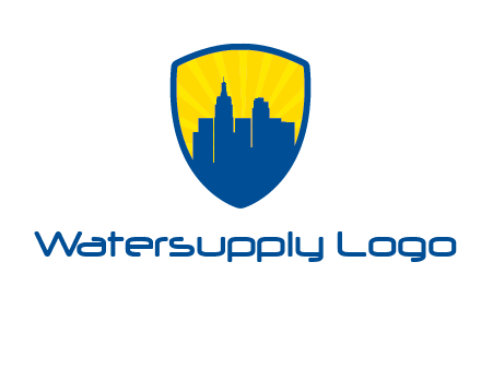 rays and buildings in shield insurance logo