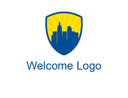 rays and buildings in shield insurance logo