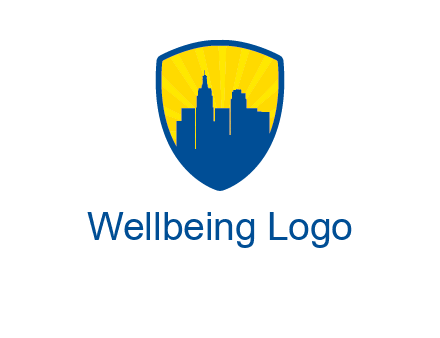 rays and buildings in shield insurance logo