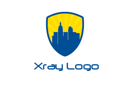 rays and buildings in shield insurance logo