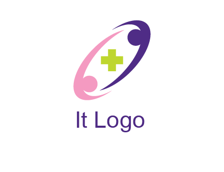 swoosh people around plus healthcare logo
