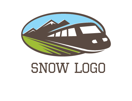 mountains and bullet train in oval illustration logo