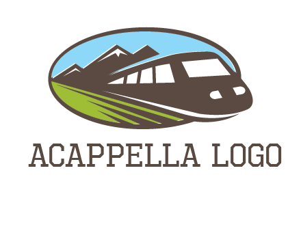 mountains and bullet train in oval illustration logo
