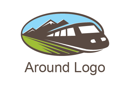mountains and bullet train in oval illustration logo