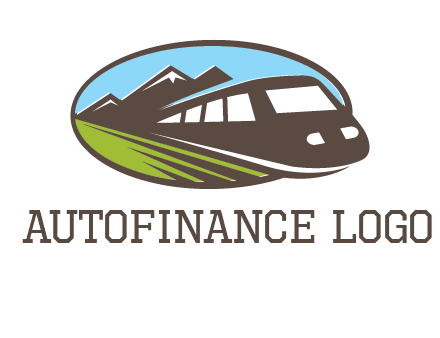 mountains and bullet train in oval illustration logo