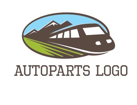 mountains and bullet train in oval illustration logo