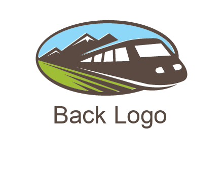 mountains and bullet train in oval illustration logo