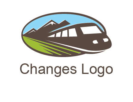 mountains and bullet train in oval illustration logo