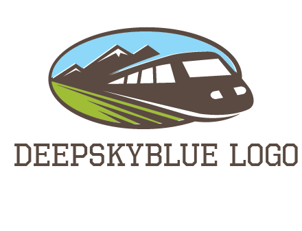 mountains and bullet train in oval illustration logo
