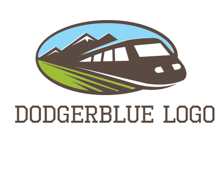 mountains and bullet train in oval illustration logo