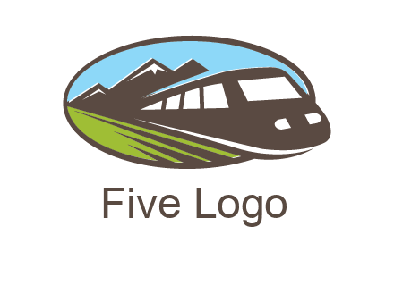 mountains and bullet train in oval illustration logo
