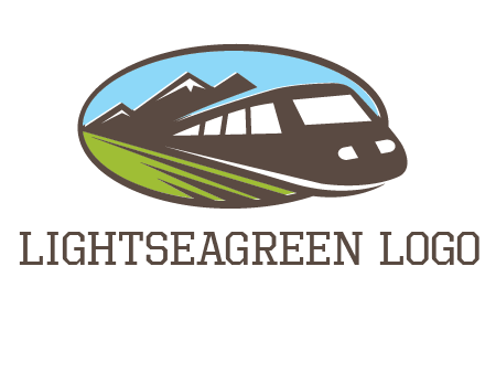 mountains and bullet train in oval illustration logo
