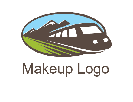 mountains and bullet train in oval illustration logo