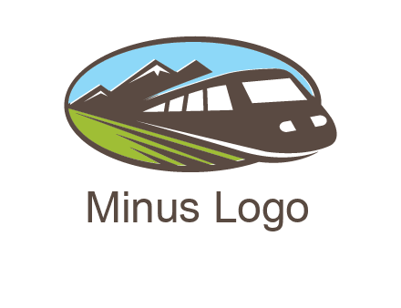mountains and bullet train in oval illustration logo