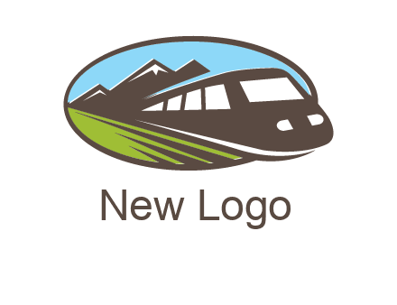 mountains and bullet train in oval illustration logo