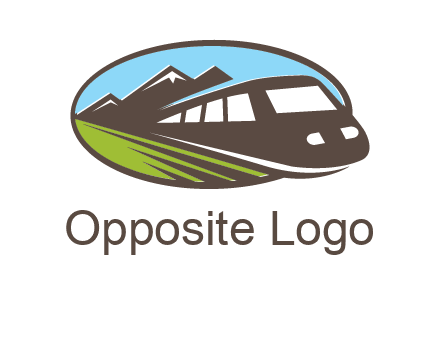mountains and bullet train in oval illustration logo
