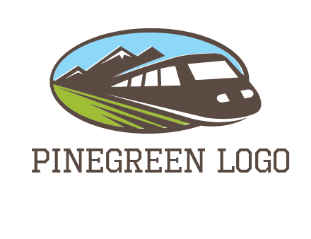 mountains and bullet train in oval illustration logo