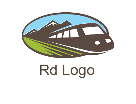 mountains and bullet train in oval illustration logo
