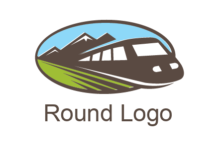mountains and bullet train in oval illustration logo