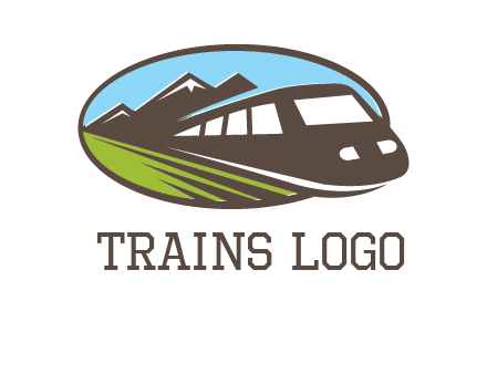 mountains and bullet train in oval illustration logo